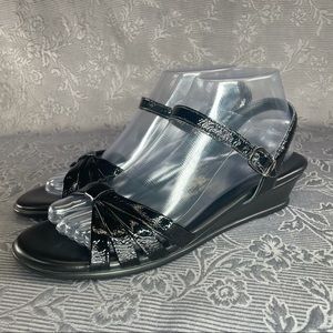 SAS Strapy Black Leather Wedge Sandal- 8S